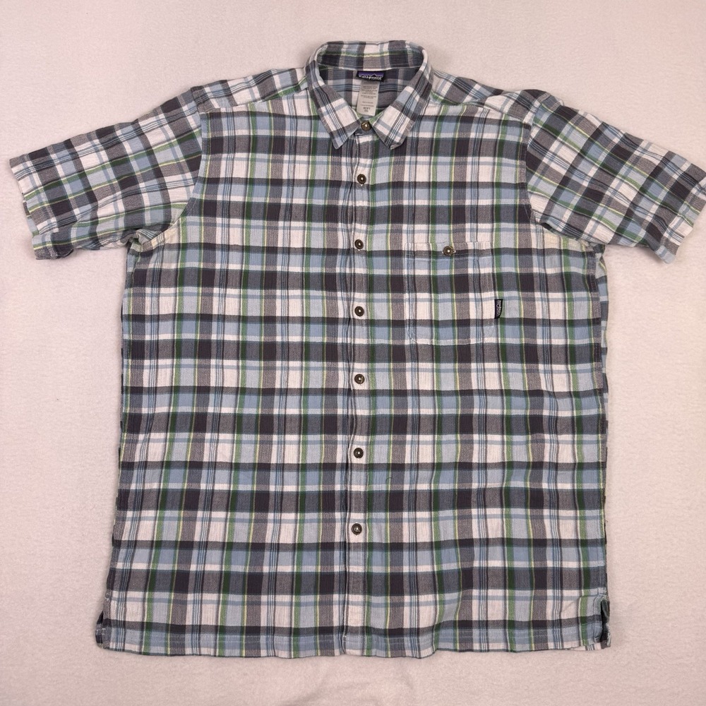 Patagonia Puckerware Mens XXL‎ Short Sleeve Plaid Organic Cotton Button Up Shirt